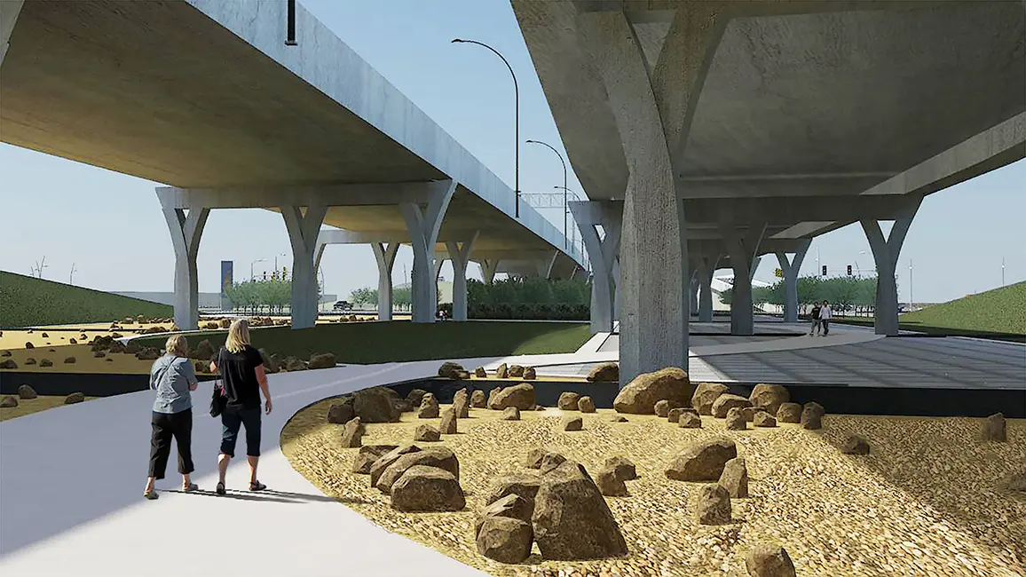 Rendering of walking path under I-74 River Bridge