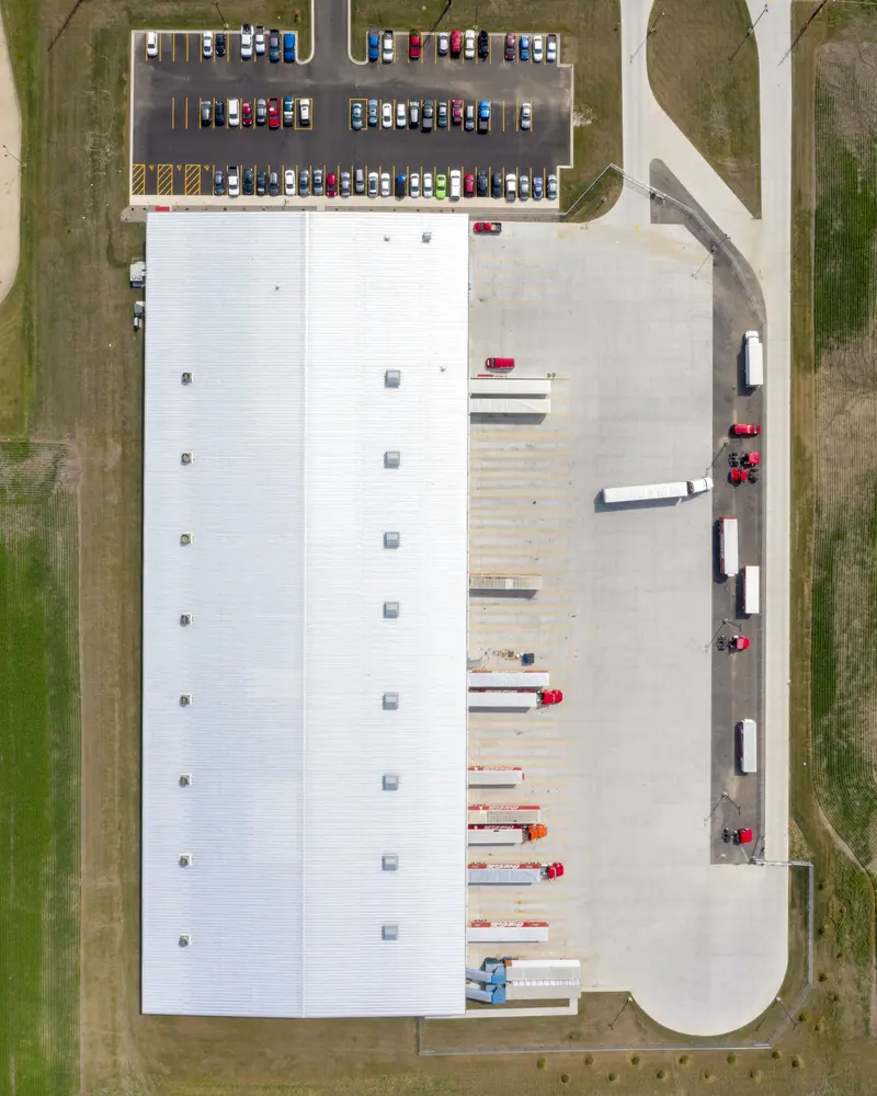 Loading docks and parking lot at industrial site