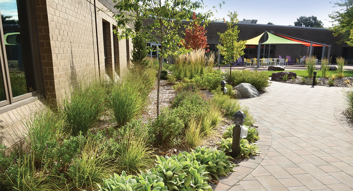 healing garden with walkways and shade structure