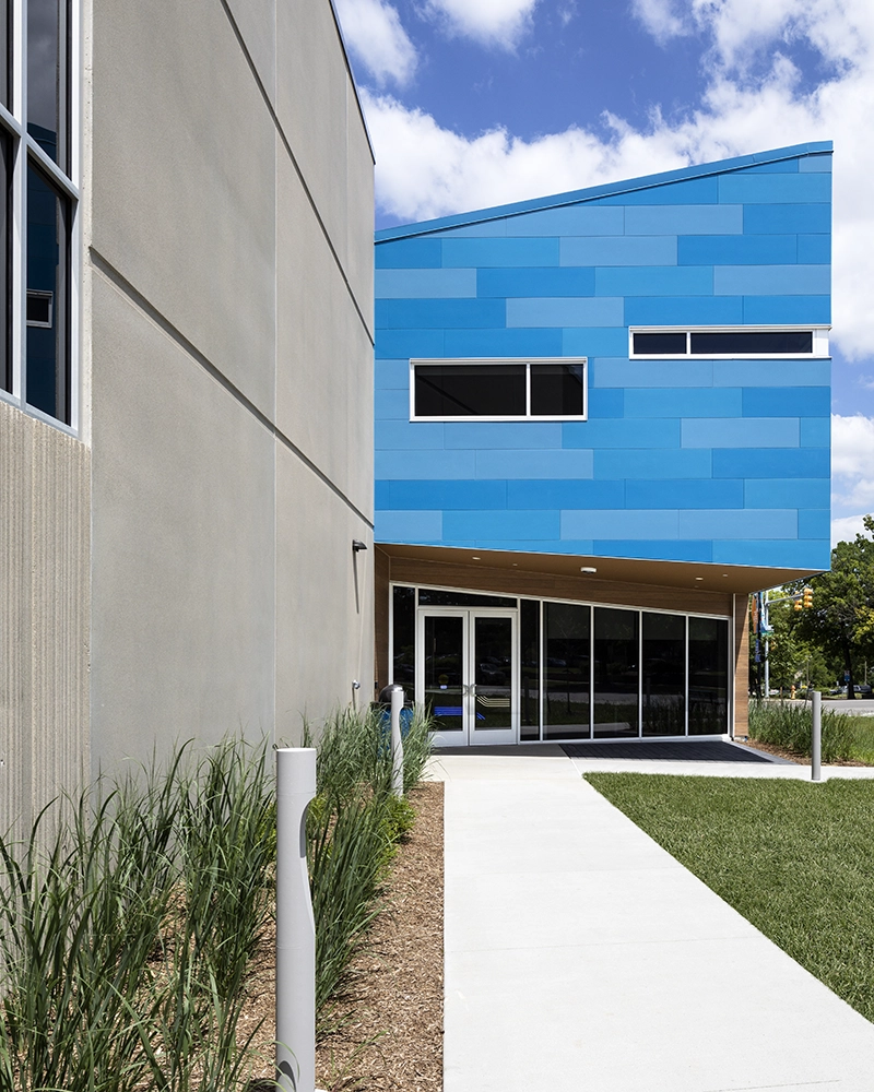 The entrance to the Boys and Girls Club is bright and welcoming.