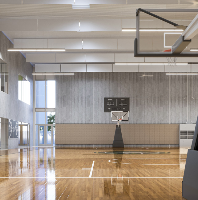 Indoor Basketball Court rendering at Seattle Storm Center for Basketball Performance