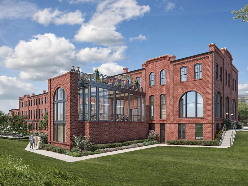 Exterior rendering of historic industrial building