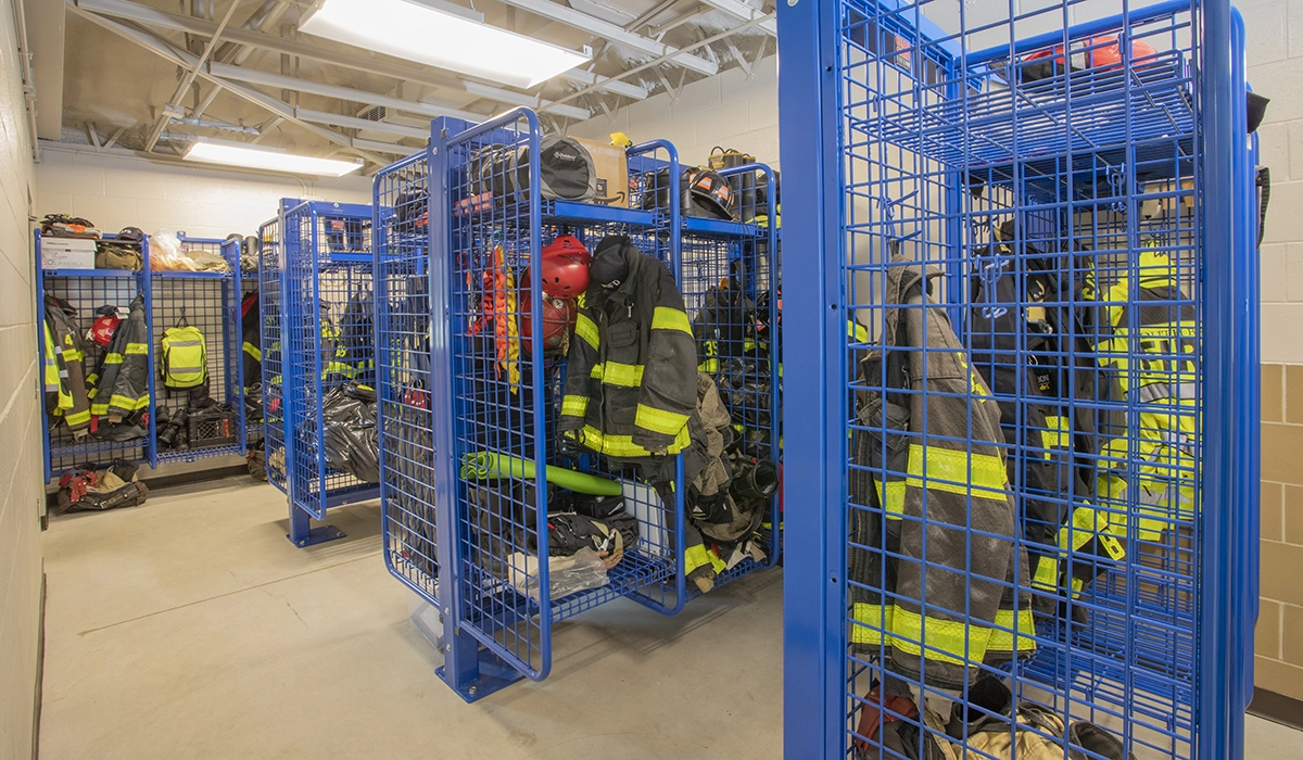 turnout gear racks, gear storage, turnout gear lockers