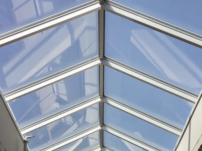 A glass ceiling as viewed from below