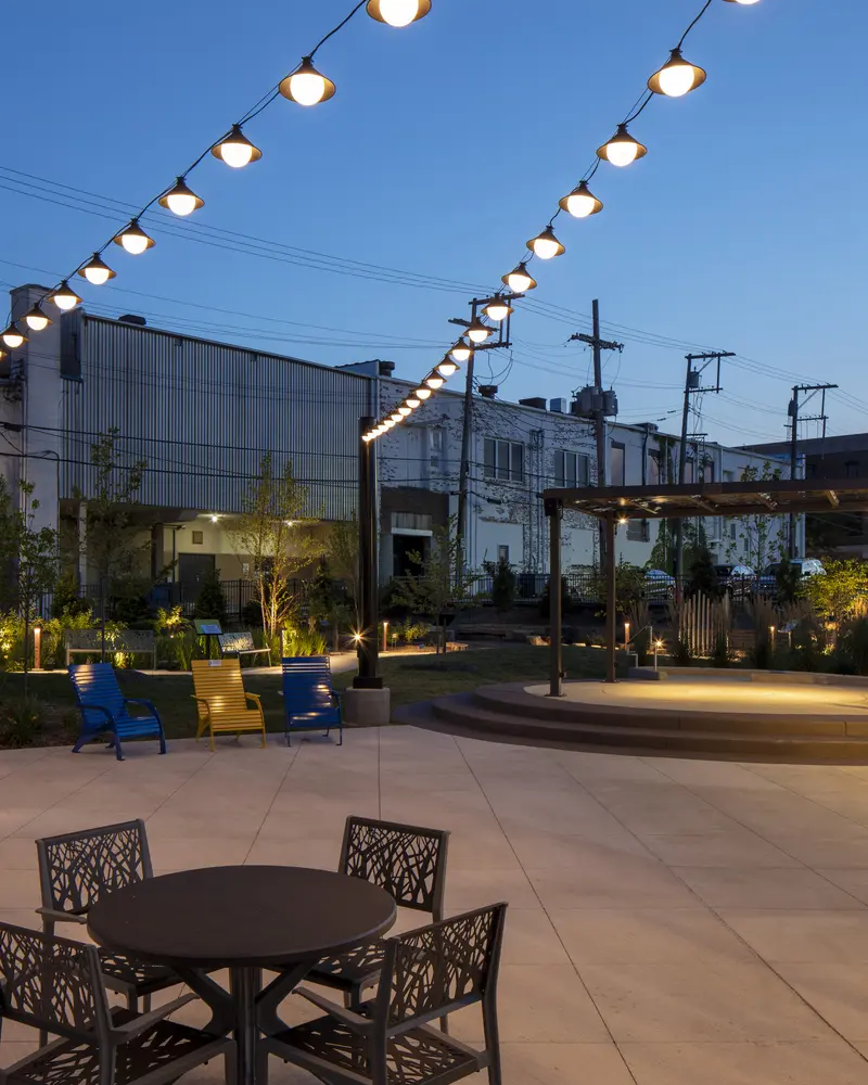 Porter County Library Garden Plaza at night