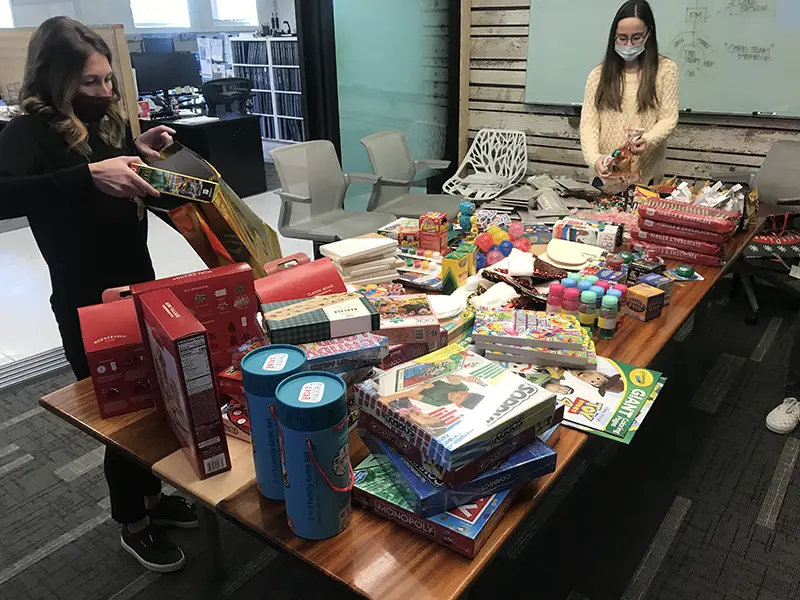 Volunteers working Gift Bag Drive