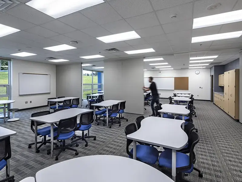 Classroom with folding partition