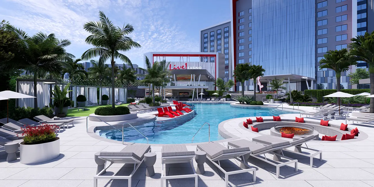 Poolside rendering for Live! Casino & Hotel in Bossier City, LA