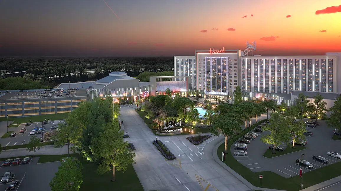 rendering of exterior for Live! Casino & Hotel in Bossier City, LA