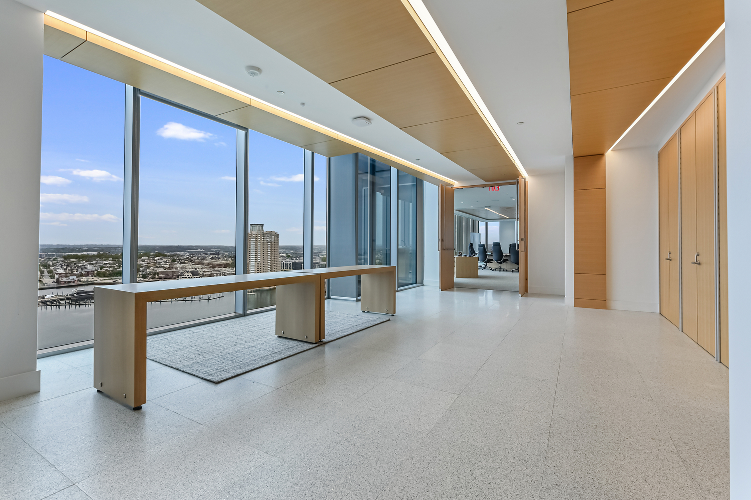 Renovated office floor with city views inside an existing tower